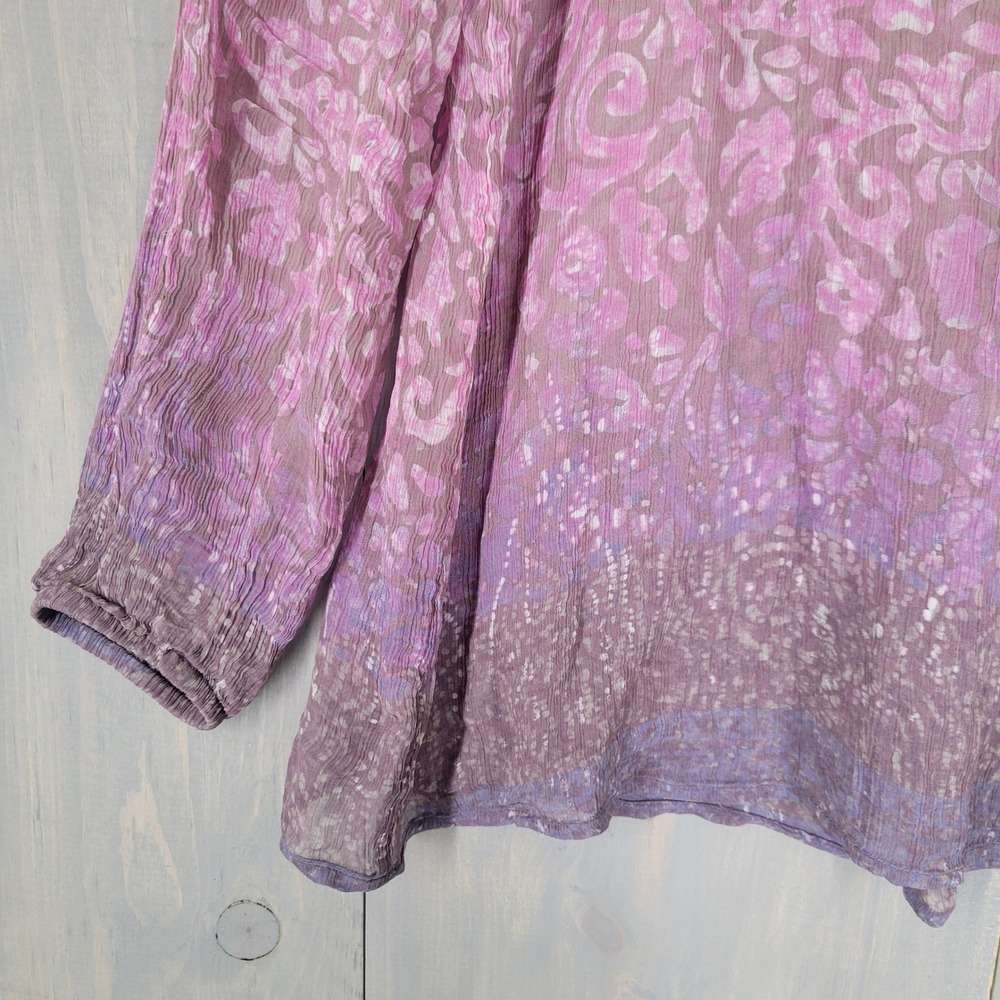 Lucky Brand Peasant Top Women Large Purple Good Ombre Floral Long Sleeve Blouse - Picture 6 of 8